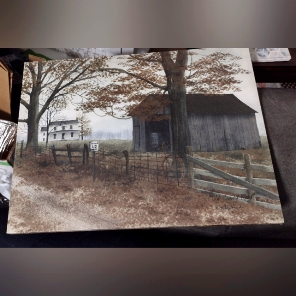 Billy Jacobs Rustic Barn Landscape Canvas Art 16 X 22- "Olde Country Road"